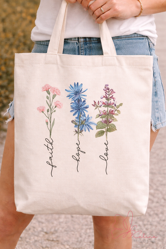 Faith • Hope • Love” Floral Canvas Tote